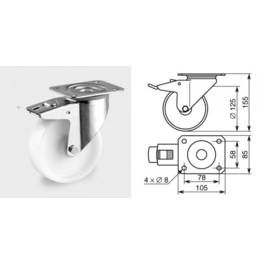 Roulette pivotante à frein diamètre 125mm polyamide