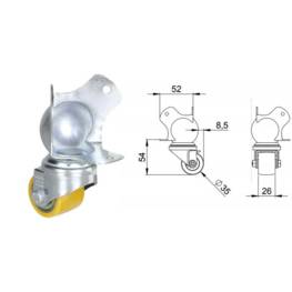 Roulette pivotante diamètre 35mm sur coin à boule